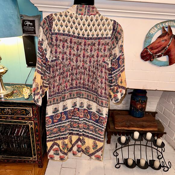 VINTAGE BOHO INDIA HIPPIE BLOCK PRINT DRESS URBAN RENEWAL - Picture 2 of 11